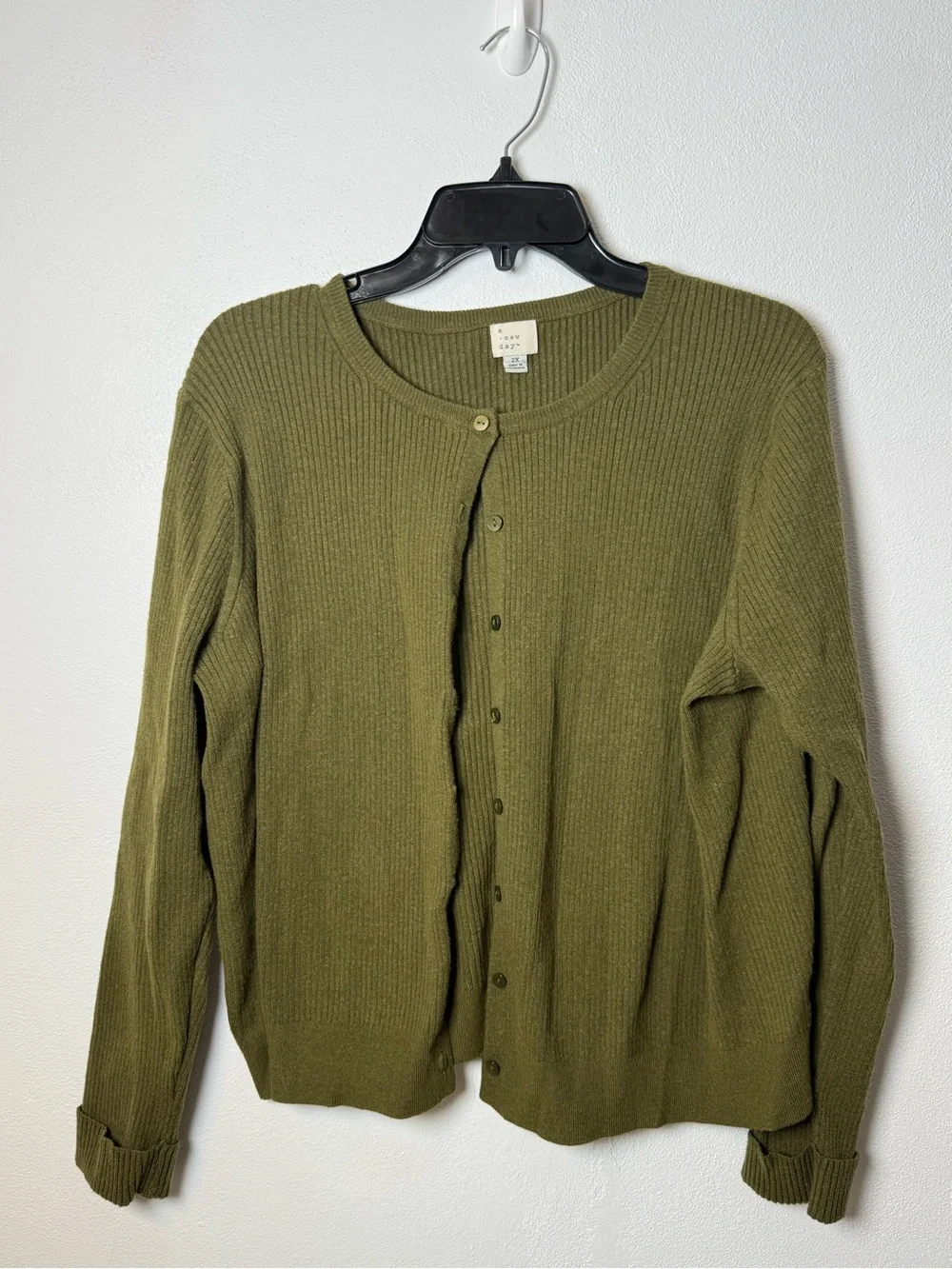 a new day Olive Green Ribbed Button-Front Cardigan Sweater